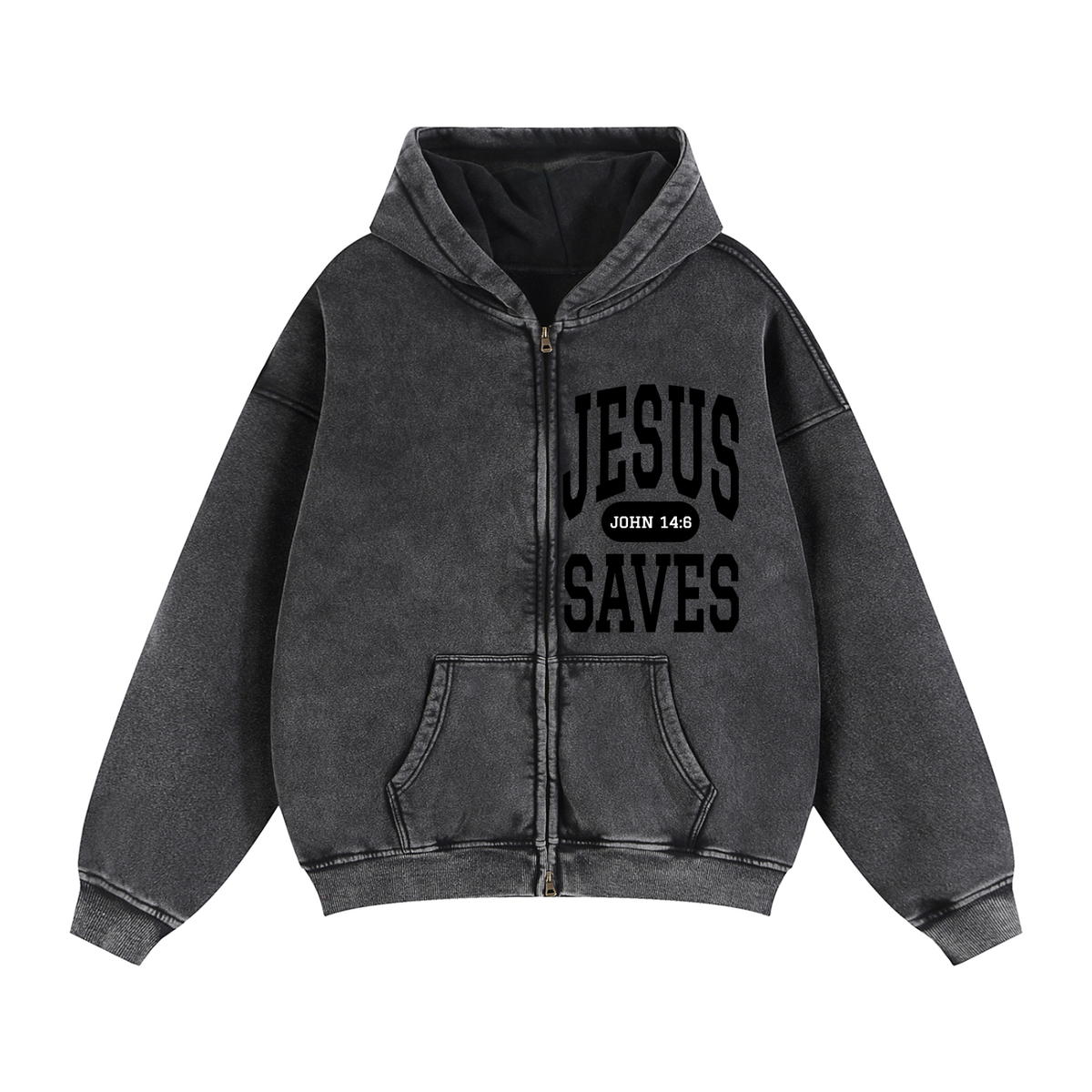 JESUS SAVES Classic | Zip-Through Boxy Hoodie