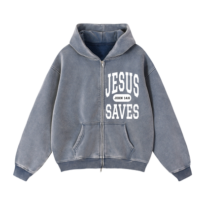 JESUS SAVES Classic | Zip-Through Boxy Hoodie