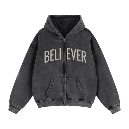 BELIEVER x John 14:6 | Vintage Zip Boxy Hoodie