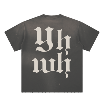 Lighter YHWH Frayed Sunfade Paint Splatter Tee