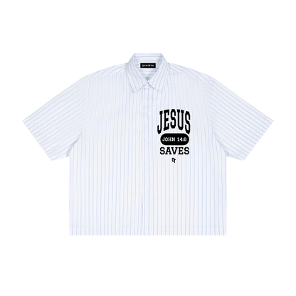 JESUS SAVES Classic | Striped Boxy Button-Up Shirt