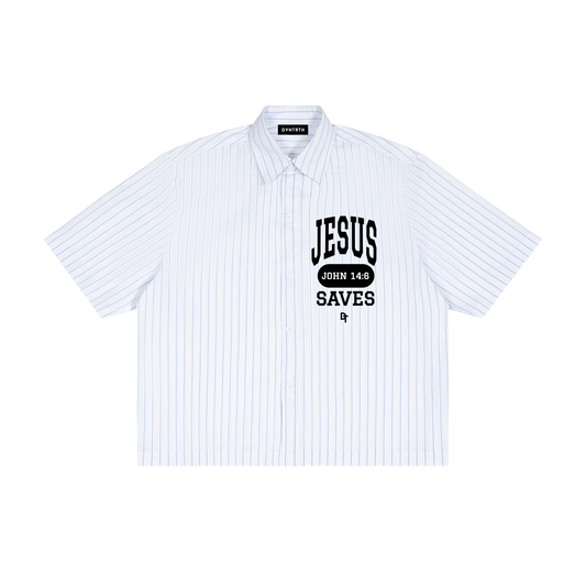 JESUS SAVES Classic | Striped Boxy Button-Up Shirt