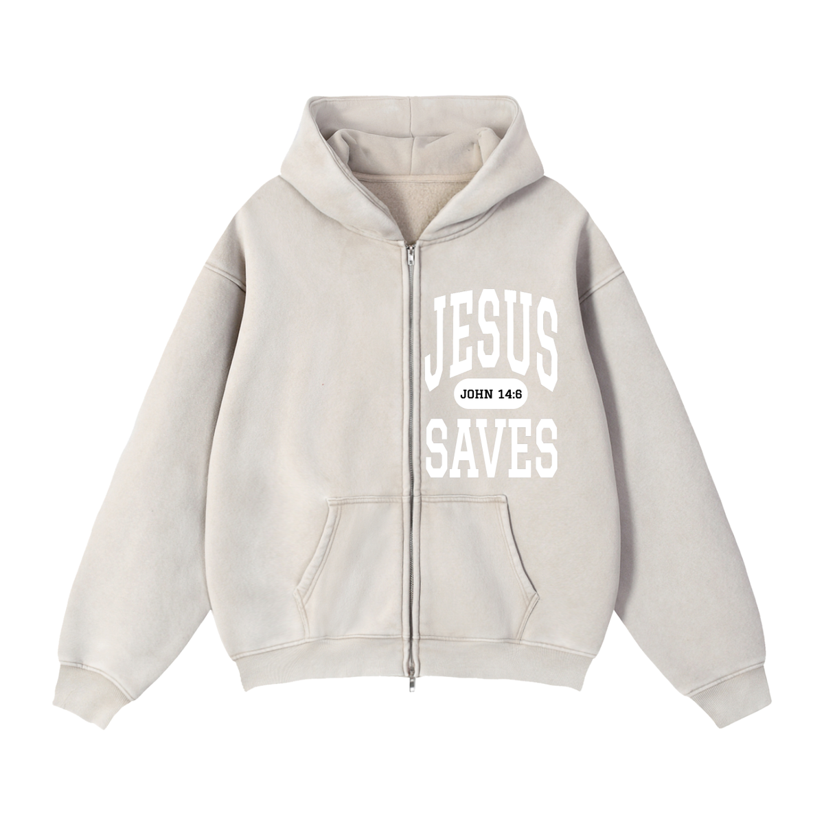 JESUS SAVES Classic | Zip-Through Boxy Hoodie