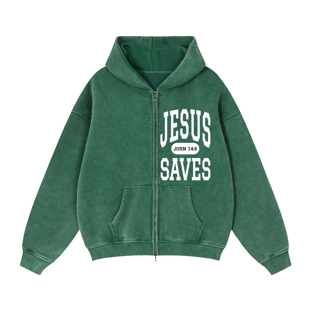 JESUS SAVES Classic | Zip-Through Boxy Hoodie