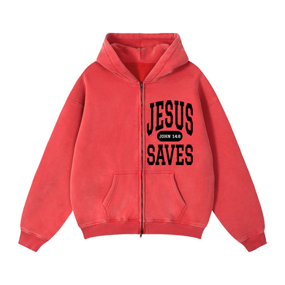 JESUS SAVES Classic | Zip-Through Boxy Hoodie