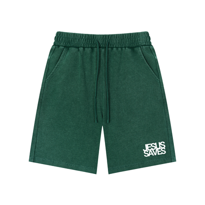 Jesus Saves | Mineral Wash Waffle Knit Shorts