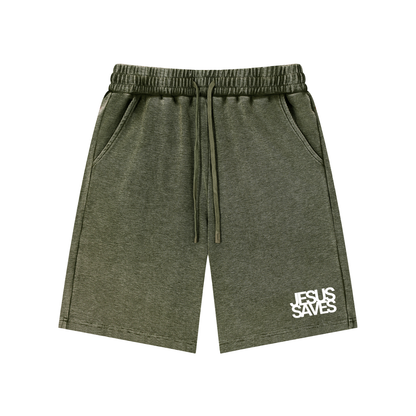 Jesus Saves | Mineral Wash Waffle Knit Shorts