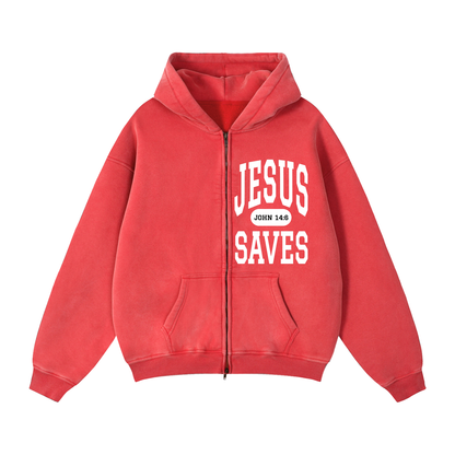 JESUS SAVES Classic | Zip-Through Boxy Hoodie