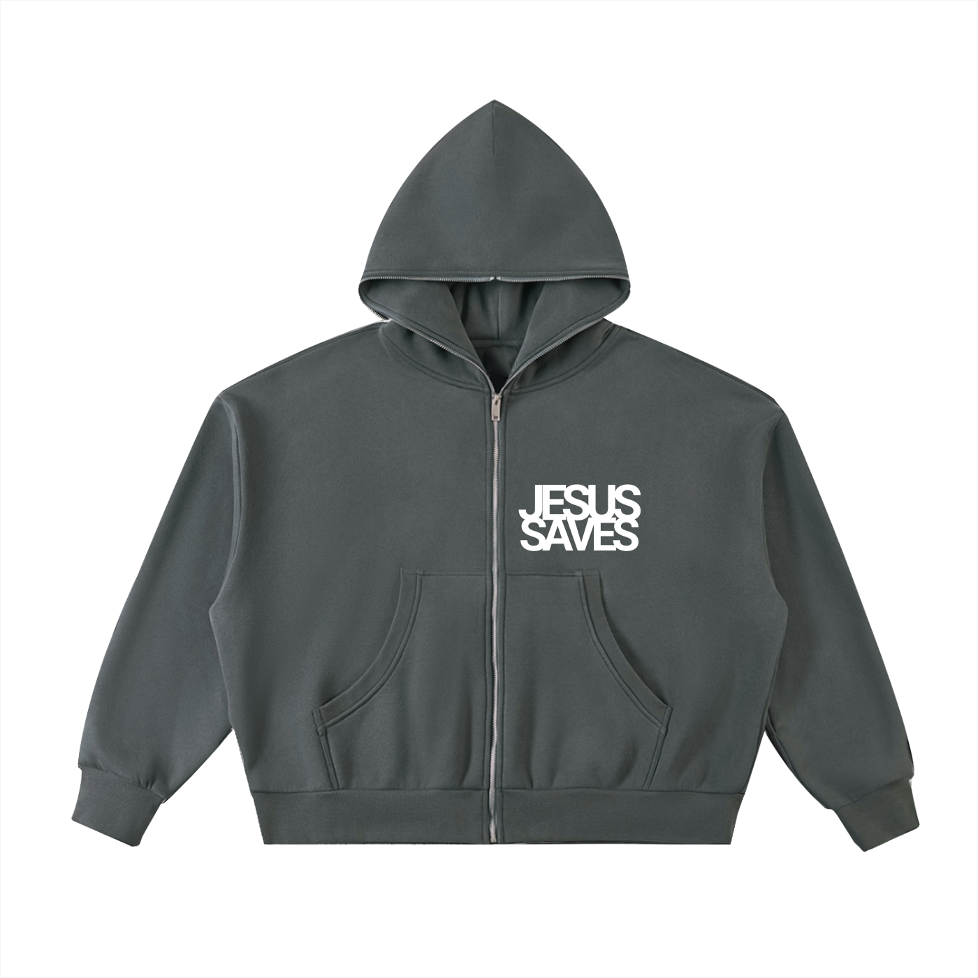 Fleeced Full-Zip Boxy Hoodie