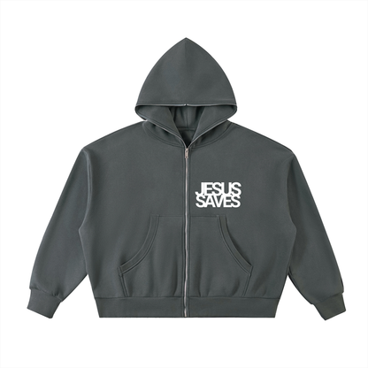 Fleeced Full-Zip Boxy Hoodie