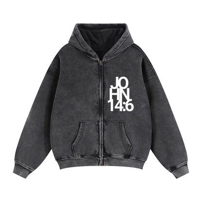 NEW HAVEN Zip-Through Boxy Fleece Hoodie
