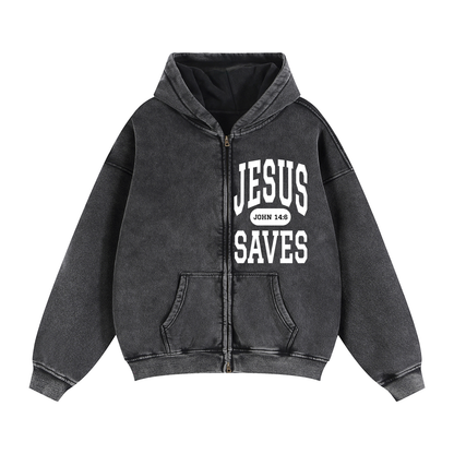 JESUS SAVES Classic | Zip-Through Boxy Hoodie