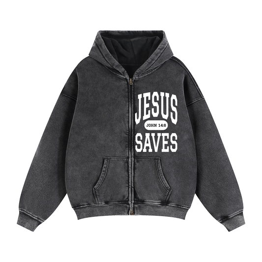 JESUS SAVES Classic | Zip-Through Boxy Hoodie