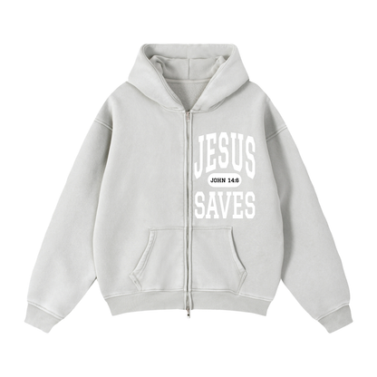 JESUS SAVES Classic | Zip-Through Boxy Hoodie
