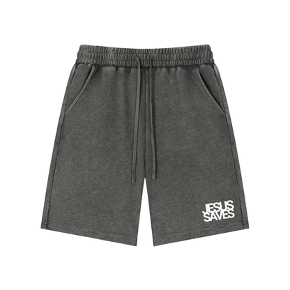 Jesus Saves | Mineral Wash Waffle Knit Shorts