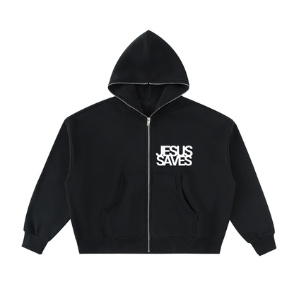 Fleeced Full-Zip Boxy Hoodie