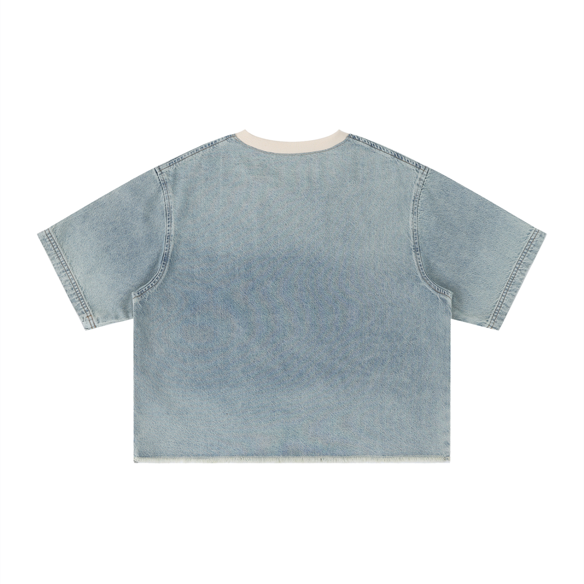 Minimal Vintage Wash Boxy Raw Hem Denim Tee