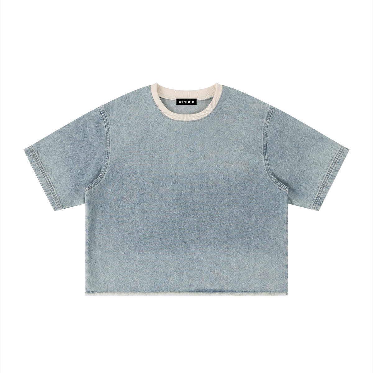 Minimal Vintage Wash Boxy Raw Hem Denim Tee