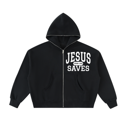 JESUS SAVES Classic | Full-Zip Boxy Hoodie