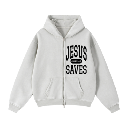JESUS SAVES Classic | Zip-Through Boxy Hoodie