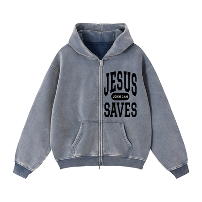 JESUS SAVES Classic | Zip-Through Boxy Hoodie