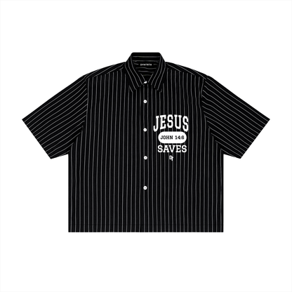 JESUS SAVES Classic | Striped Boxy Button-Up Shirt