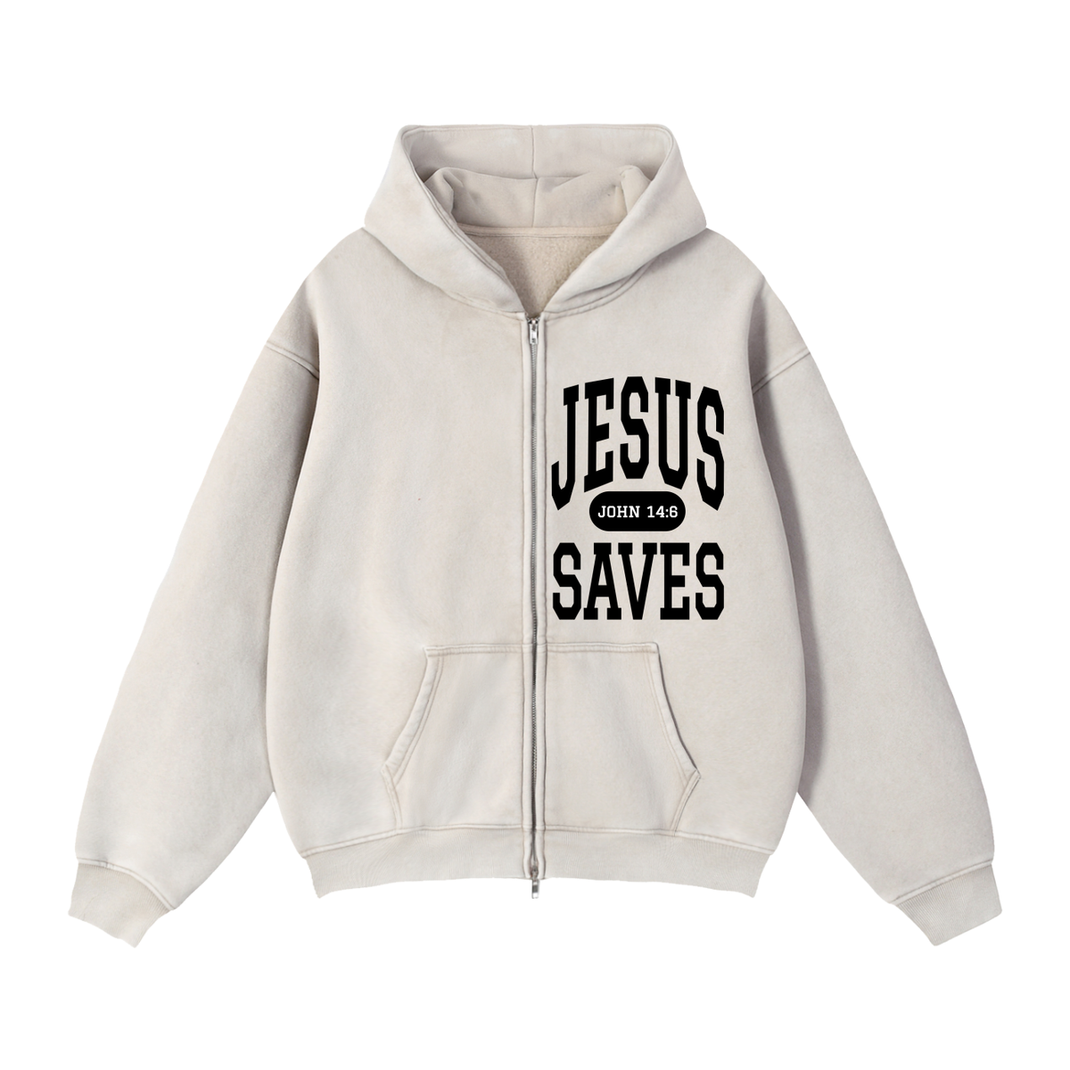 JESUS SAVES Classic | Zip-Through Boxy Hoodie