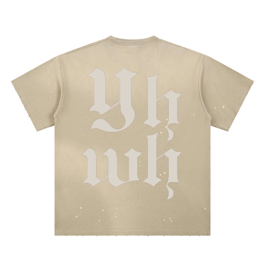 Lighter YHWH Frayed Sunfade Paint Splatter Tee