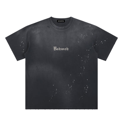 Lighter YHWH Frayed Sunfade Paint Splatter Tee