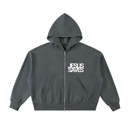 Jesus Saves | Full-Zip Boxy Hoodie
