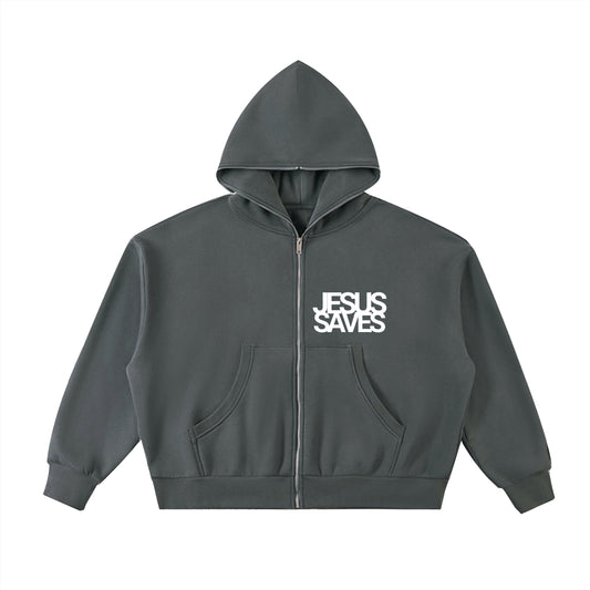 Jesus Saves | Full-Zip Boxy Hoodie