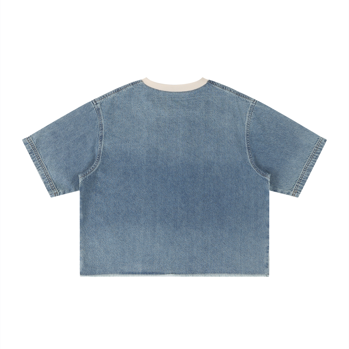 Minimal Vintage Wash Boxy Raw Hem Denim Tee