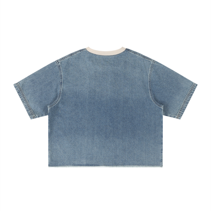 Minimal Vintage Wash Boxy Raw Hem Denim Tee