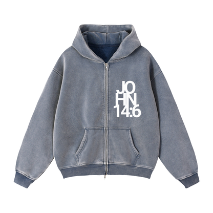 NEW HAVEN Zip-Through Boxy Fleece Hoodie