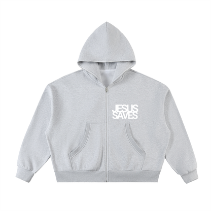 Fleeced Full-Zip Boxy Hoodie