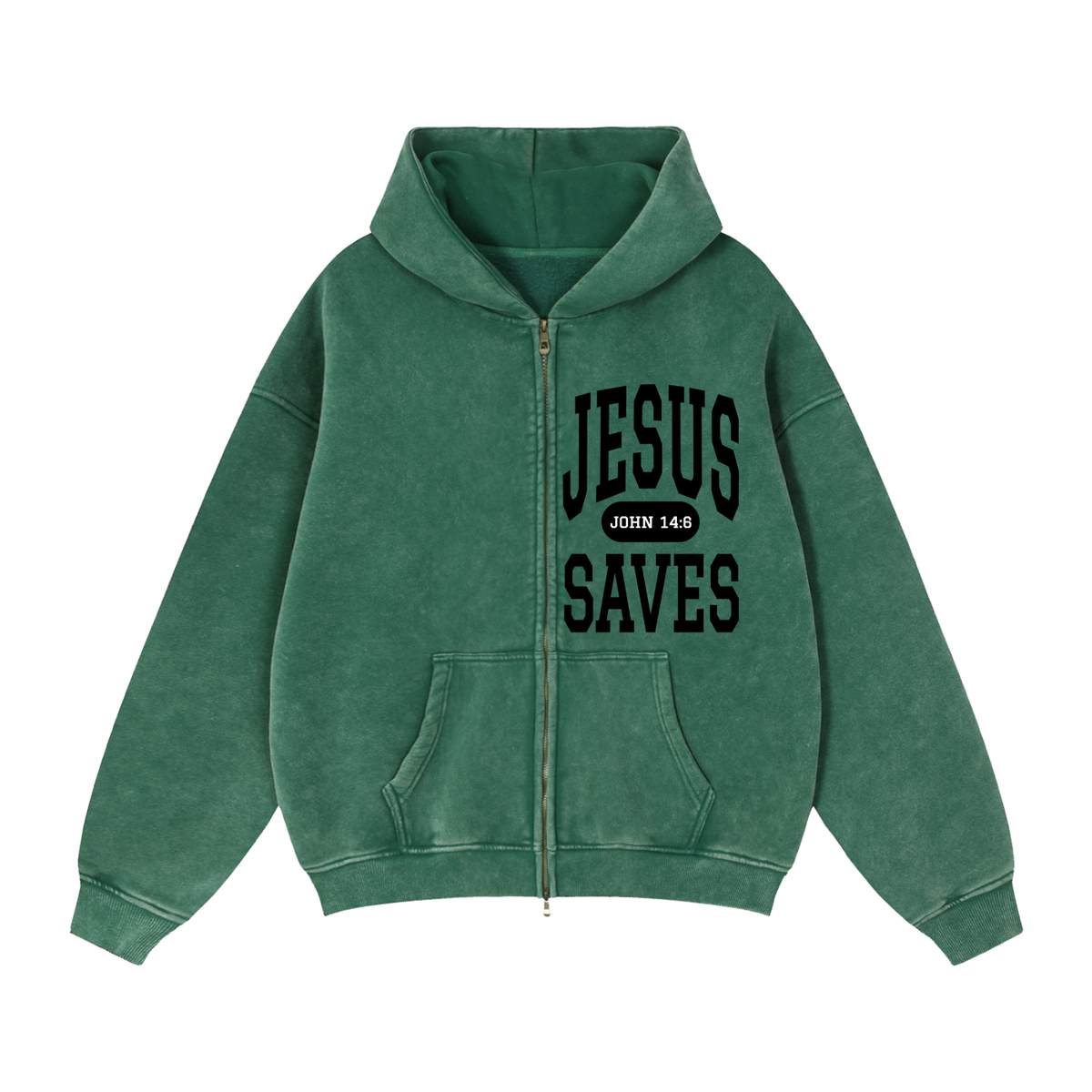 JESUS SAVES Classic | Zip-Through Boxy Hoodie