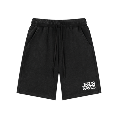 Jesus Saves | Mineral Wash Waffle Knit Shorts