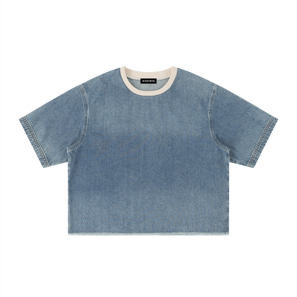 Minimal Vintage Wash Boxy Raw Hem Denim Tee