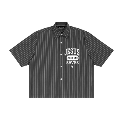 JESUS SAVES Classic | Striped Boxy Button-Up Shirt