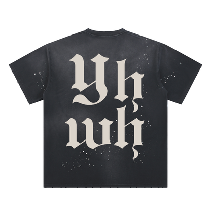Lighter YHWH Frayed Sunfade Paint Splatter Tee