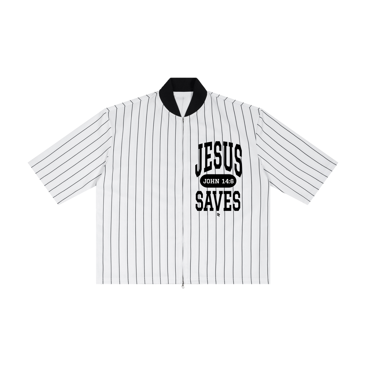 JESUS SAVES Classic | Striped Full-Zip Baseball Jersey