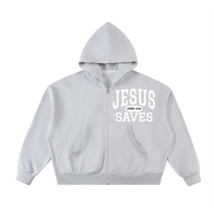 JESUS SAVES Classic | Full-Zip Boxy Hoodie