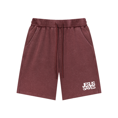 Jesus Saves | Mineral Wash Waffle Knit Shorts