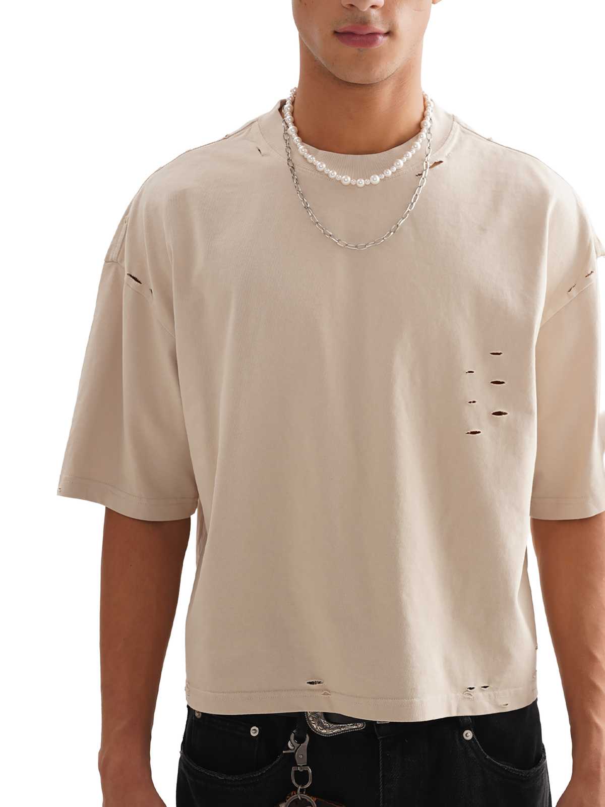 Classic Cut-Holes Frayed Boxy Tee