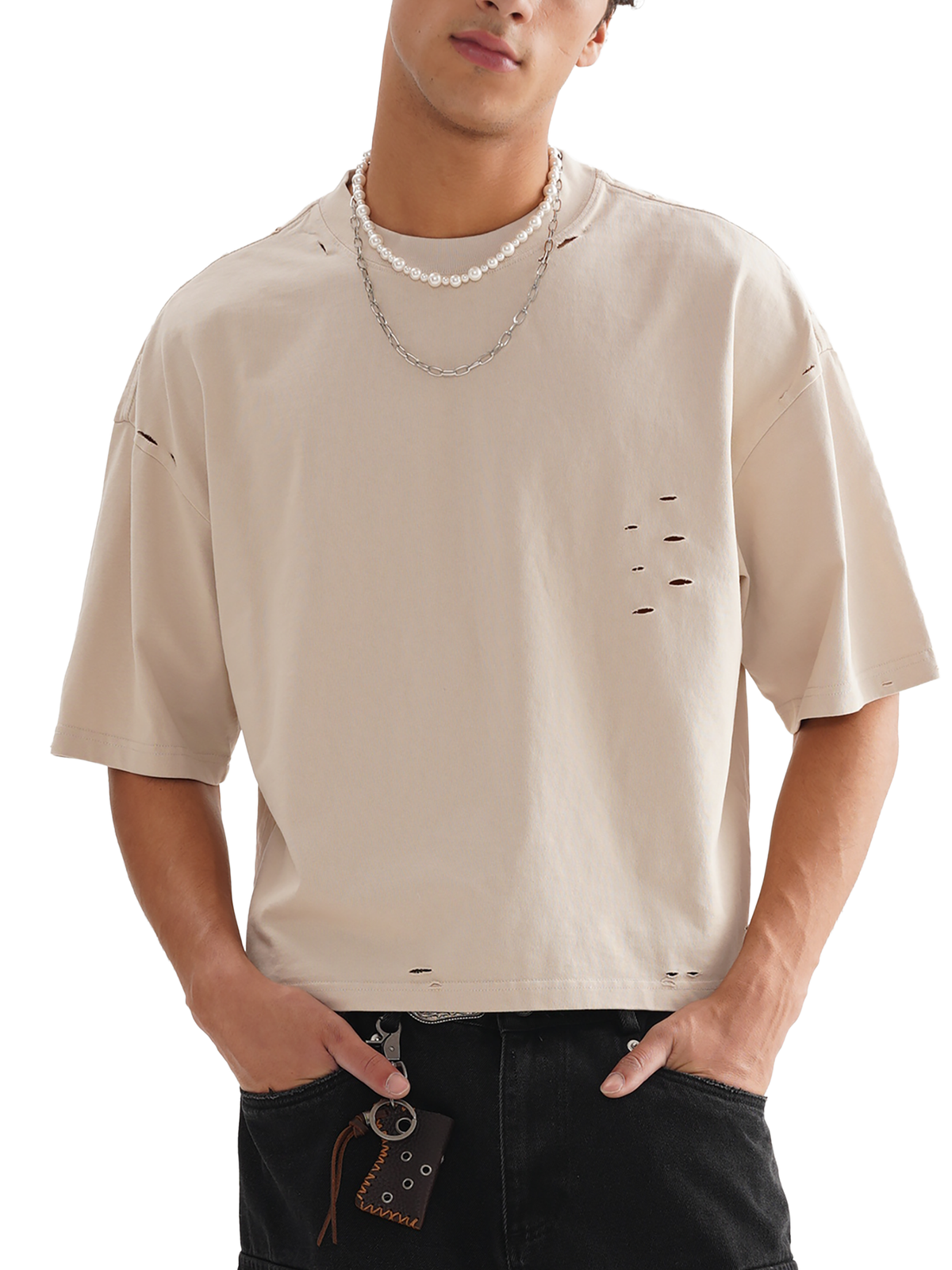 Classic Cut-Holes Frayed Boxy Tee