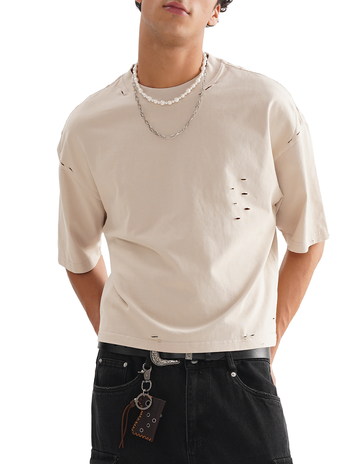 Classic Cut-Holes Frayed Boxy Tee