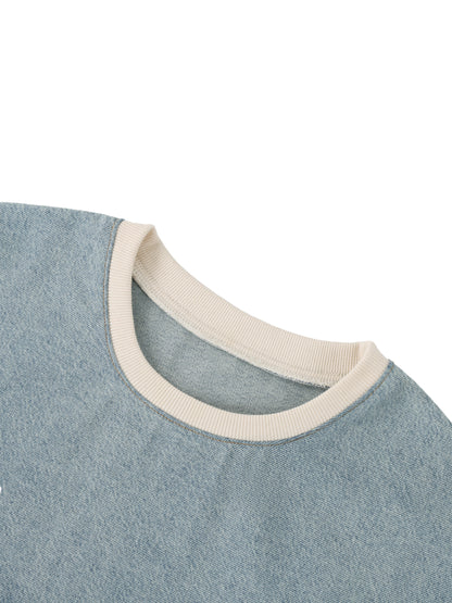 Minimal Vintage Wash Boxy Raw Hem Denim Tee