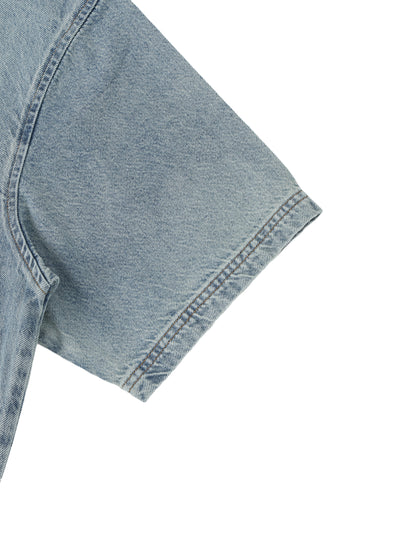 Minimal Vintage Wash Boxy Raw Hem Denim Tee