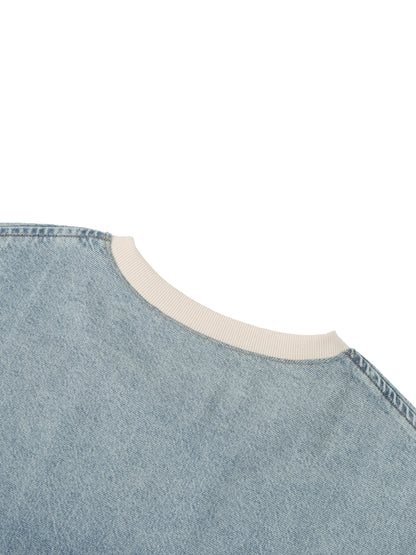 Minimal Vintage Wash Boxy Raw Hem Denim Tee