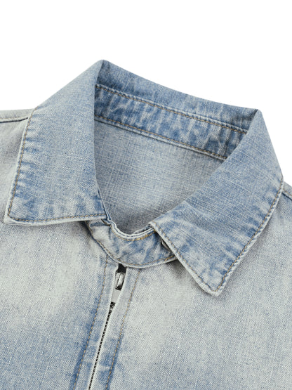 Minimal  Vintage Wash Full-Zip Denim Jacket
